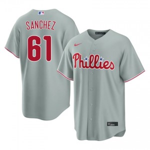 #61 Cristopher Sanchez Gameday Men Baseball Jersey | Philadelphia Gray Fan Gear 97936379