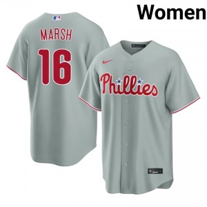 PHI Phillies Brandon Marsh #16 Gray Women Baseball Jersey | 2026 Season Officially Licensed 41056504