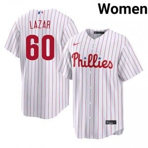 #60 Max Lazar Exclusive Women Baseball Jersey | Philadelphia White Fan Gear 42253349