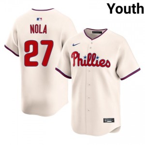 #27 Aaron Nola Pro-Grade Youth Baseball Jersey | Phils Cream Fan Gear 84761937