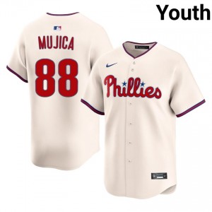 #88 Cesar Mujica Premium Youth Baseball Jersey | Phils Cream Fan Gear 29464727