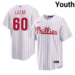 Max Lazar #60 PHI Baseball Jersey | Genuine Youth White Sewn Edition 12635784