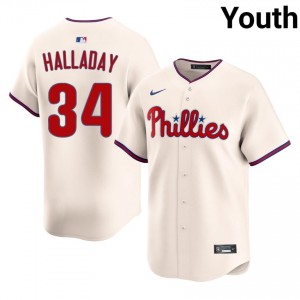 #34 Roy Halladay Durable Youth Baseball Jersey | Phils Cream Fan Gear 74556540