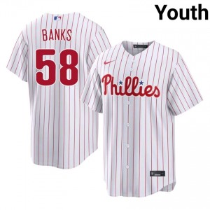 PHI Phillies Tanner Banks #58 White Youth Baseball Jersey | 2026 Season MLB 74129814