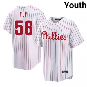 #56 Zach Pop Replica Youth Baseball Jersey | PHI Phillies White Fan Gear 10314246