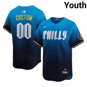 Custom #00 PHI City Connect Baseball Jersey | Official Youth Blue Stitch Edition 42048811