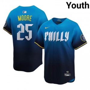 PHI Phillies Dylan Moore #25 Blue Youth City Connect Baseball Jersey | 2026 Season Officially Licensed 46493076