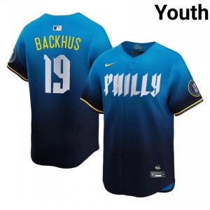 PHI Phillies Kyle Backhus #19 Blue Youth City Connect Baseball Jersey | 2026 Season Classic 24124081
