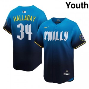 Roy Halladay #34 PHI City Connect Baseball Jersey | Genuine Youth Blue Sewn Edition 81944210